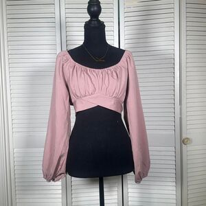 Boho Chic Lantern Sleeve Cropped Blouse Size S